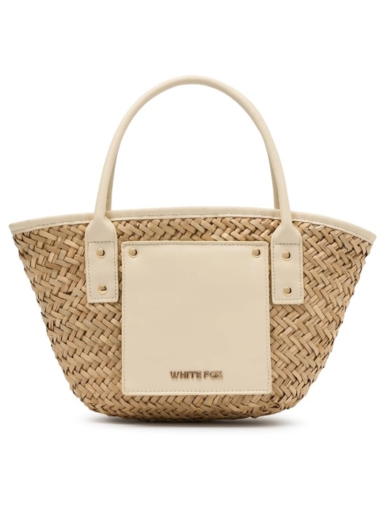 White Fox Boutique Handbags - White Fox Vivienne Straw Top Handle Bag Cream